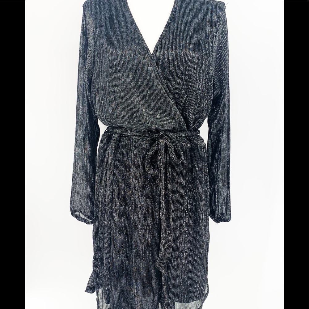 Maurices Black Metallic Long Sleeve Wrap Dress